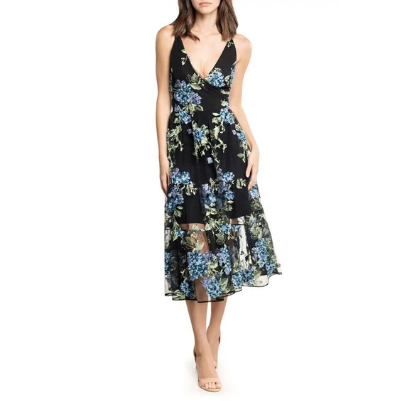 Dress the Population Dresses & Skirts - NEW Dress the Population Paulette Floral Embroidered Mesh Midi Dress Med